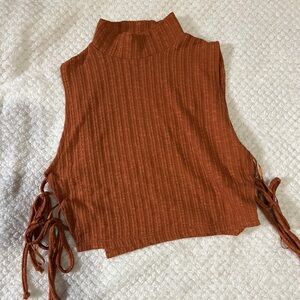 Marina High Neck Cropped Shirt withh Side Ties, Size Small